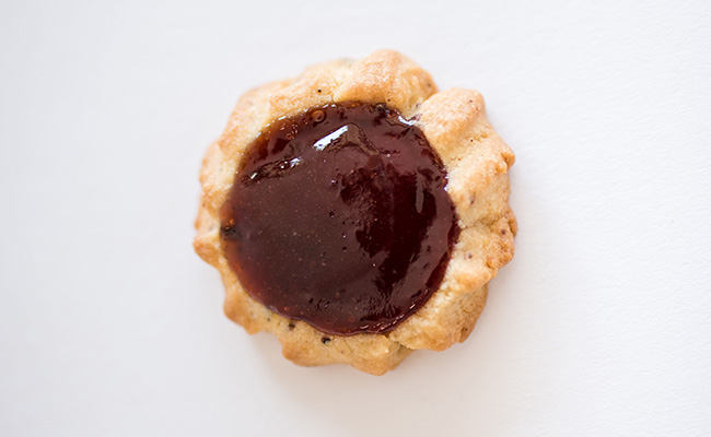 fresh baked shortbread and jam cookie