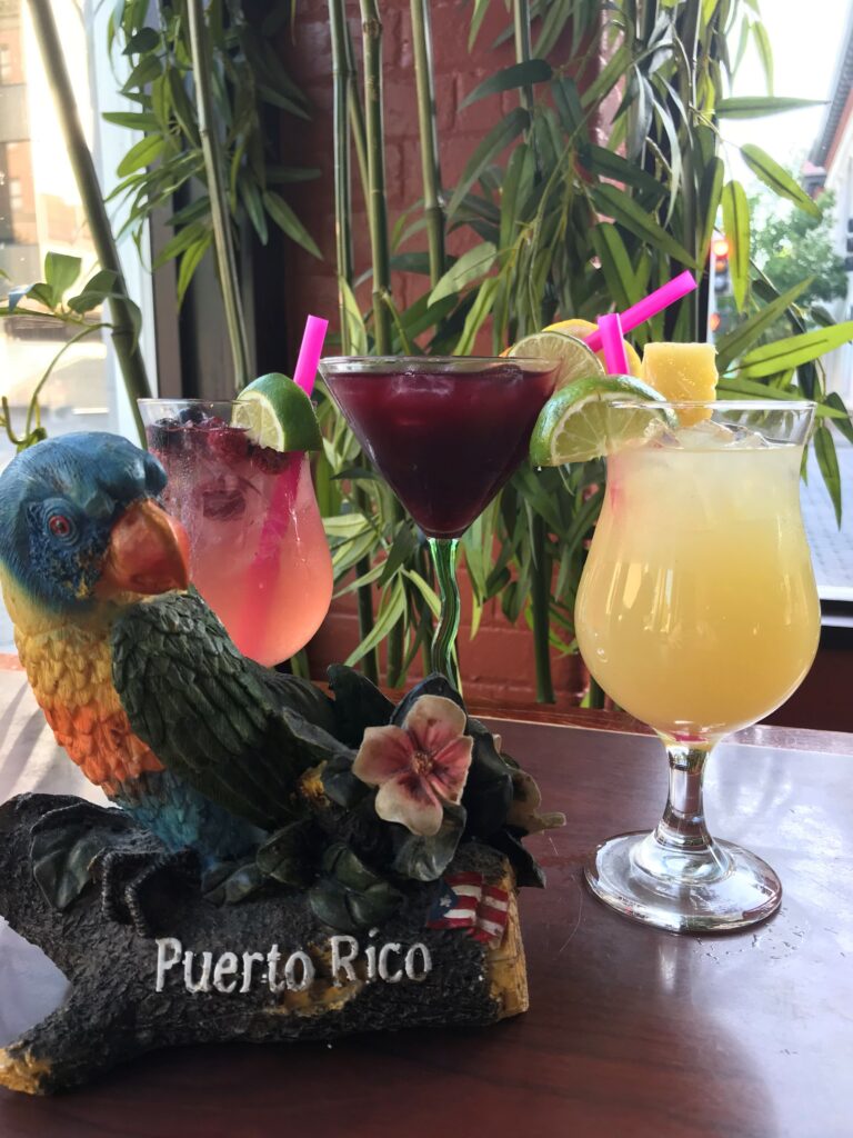 assortment of tropical cocktails