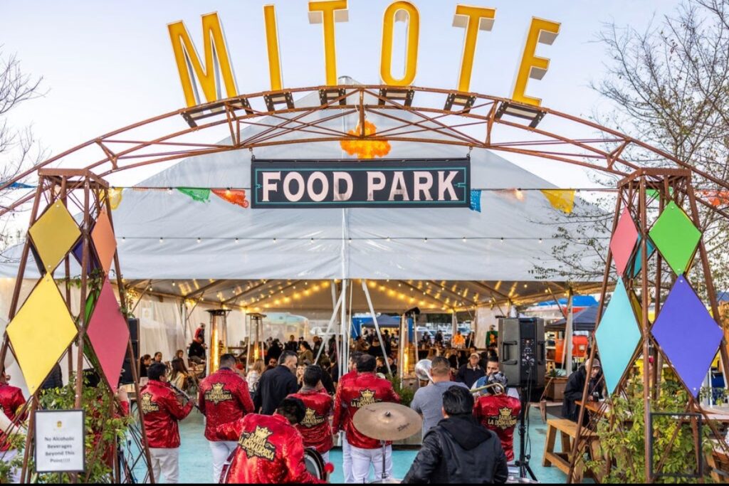 mitote food park. live band entertaining diners.